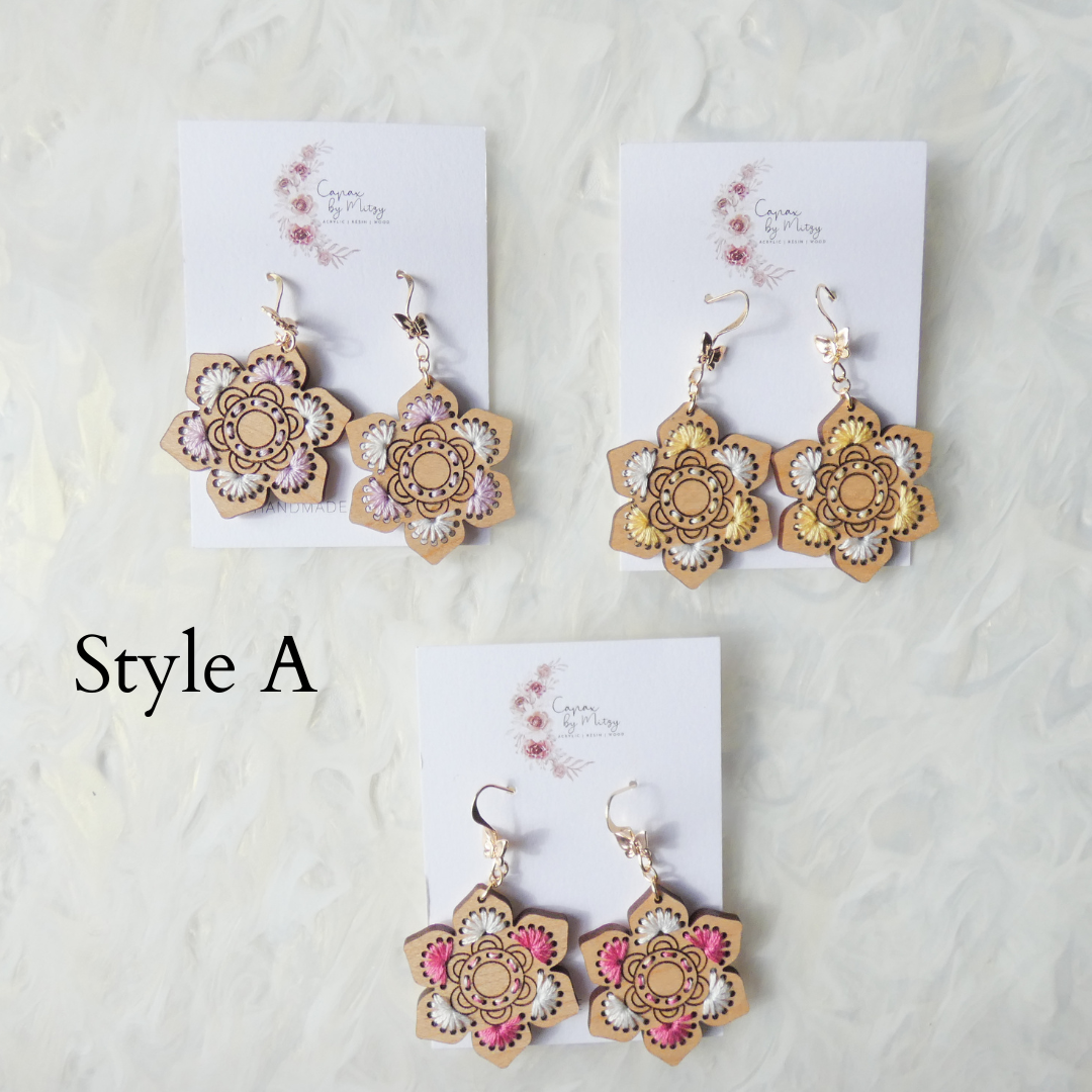 Wood Embroidered Earrings