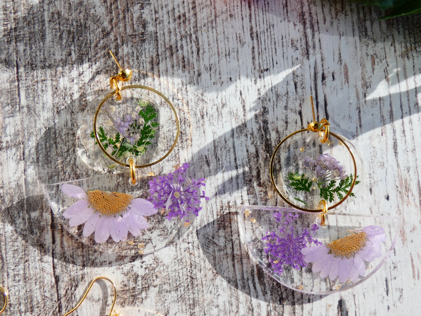 Flower Dangly Earrings with Gold Accent