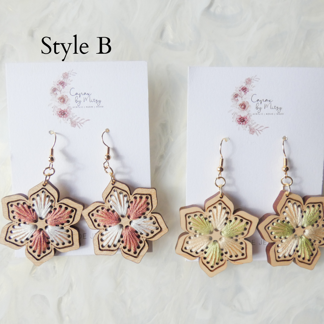 Wood Embroidered Earrings