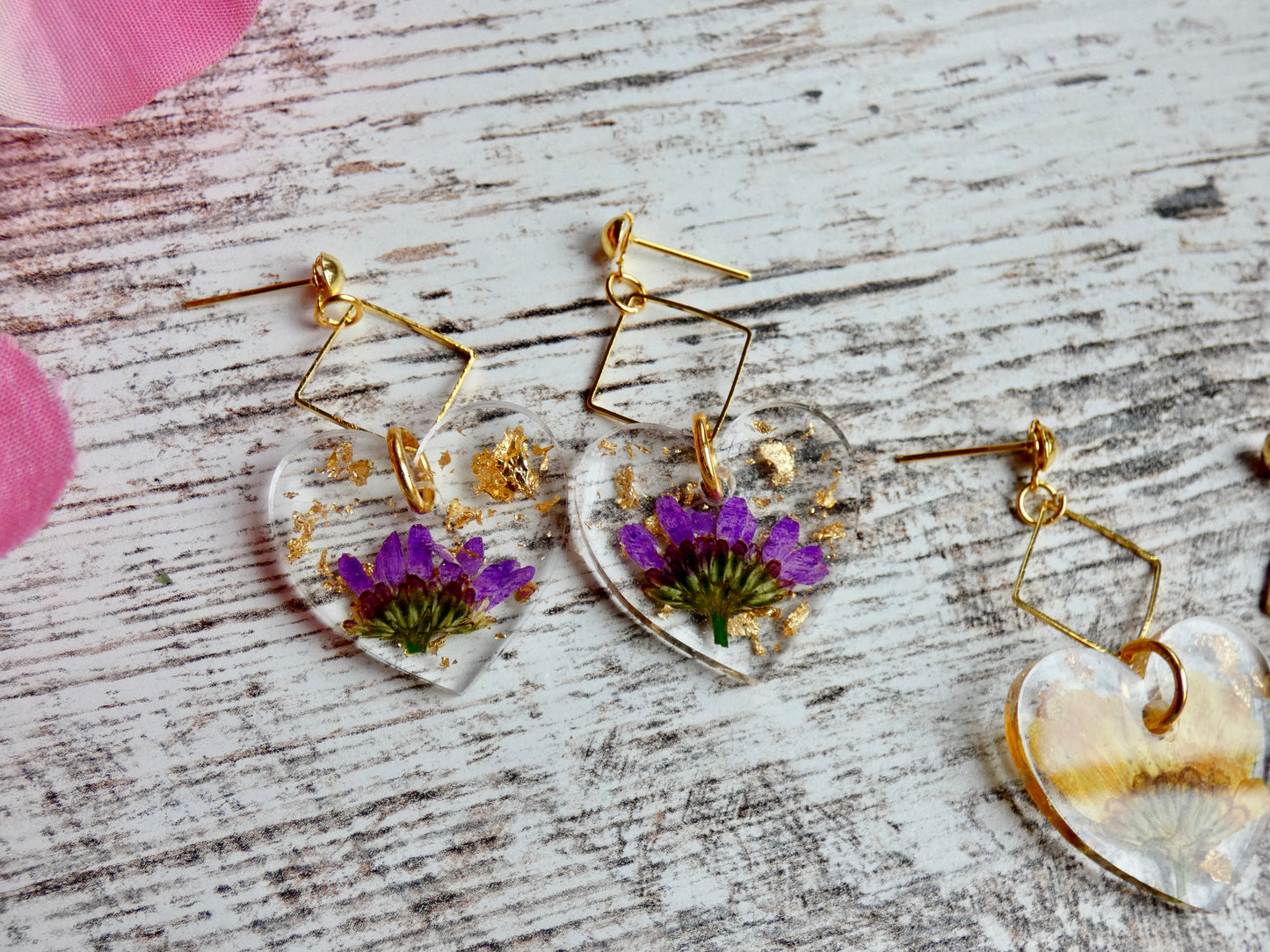 Heart Earrings filled with Flowers