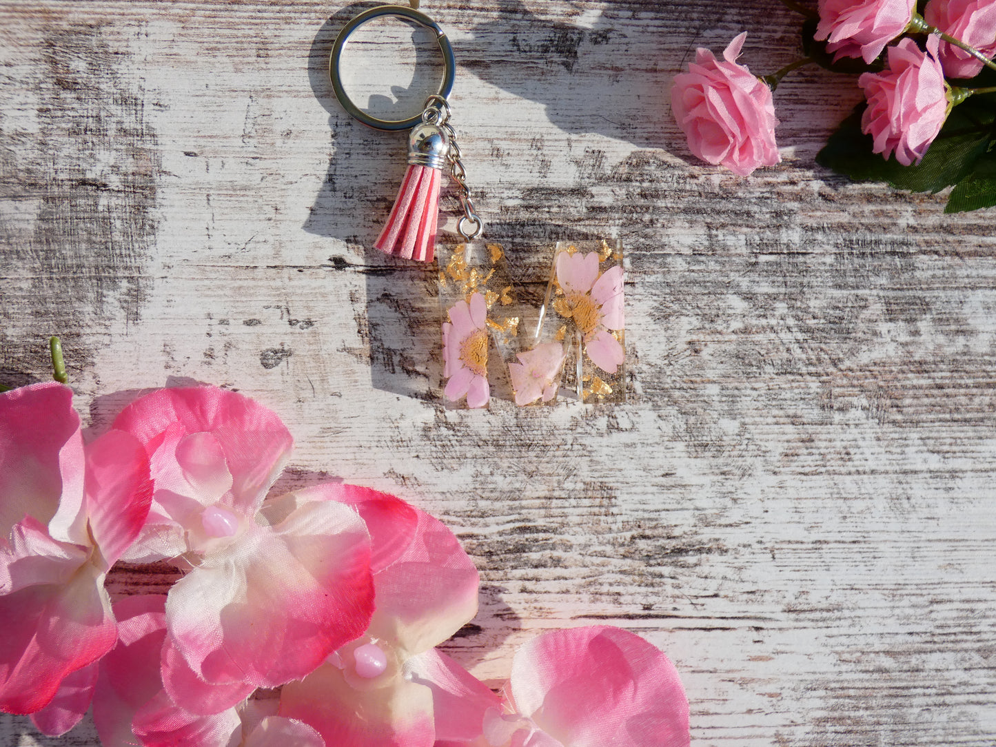 Letter Keychain with Flowers