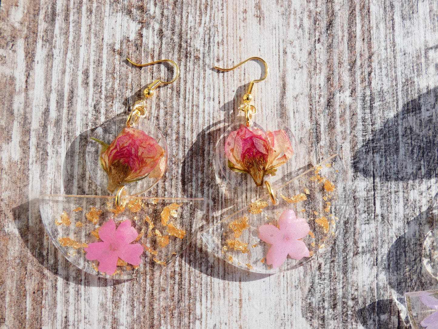 Flower Dangly Earrings with Gold Accent