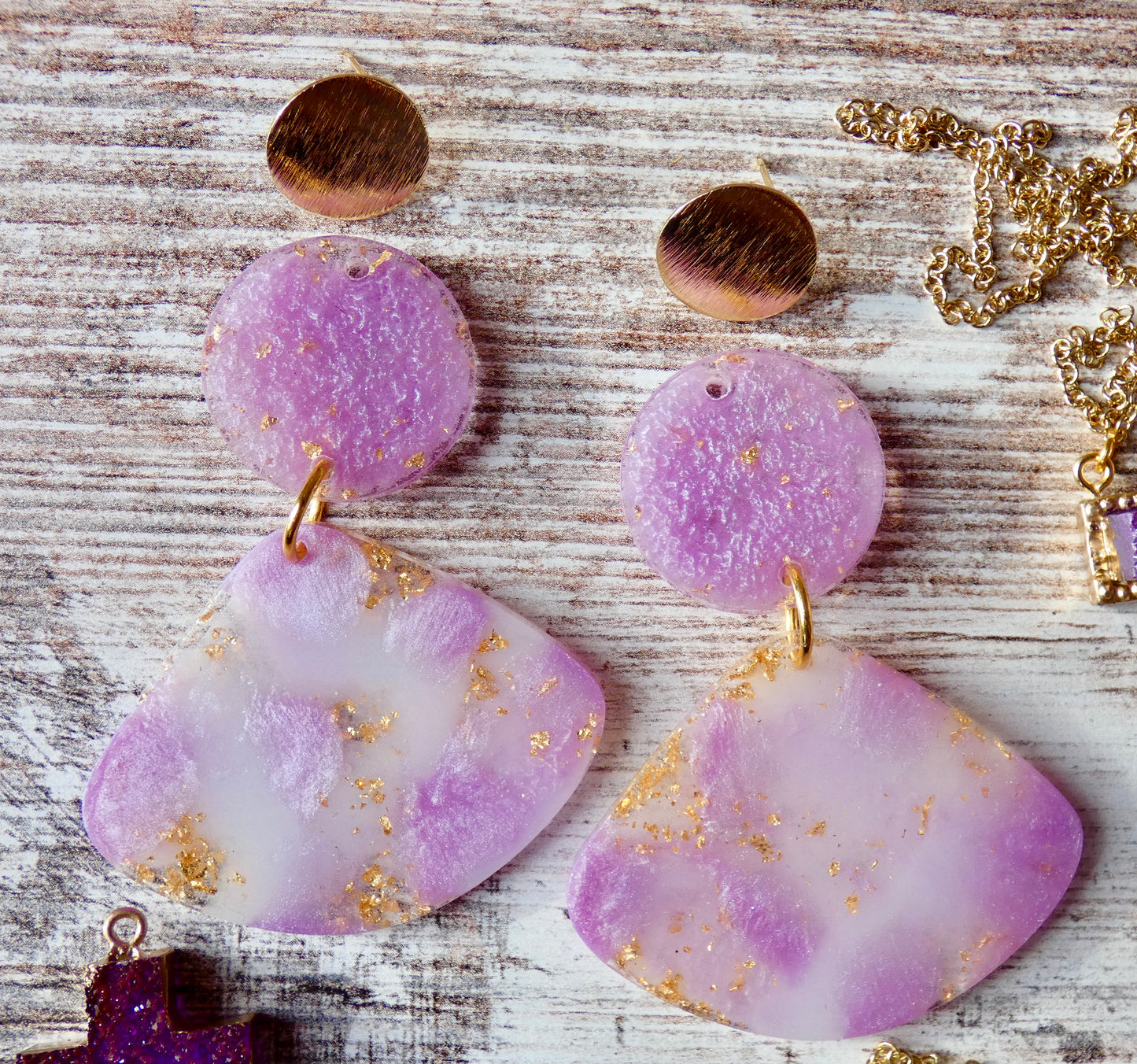 Long earrings with Gold post