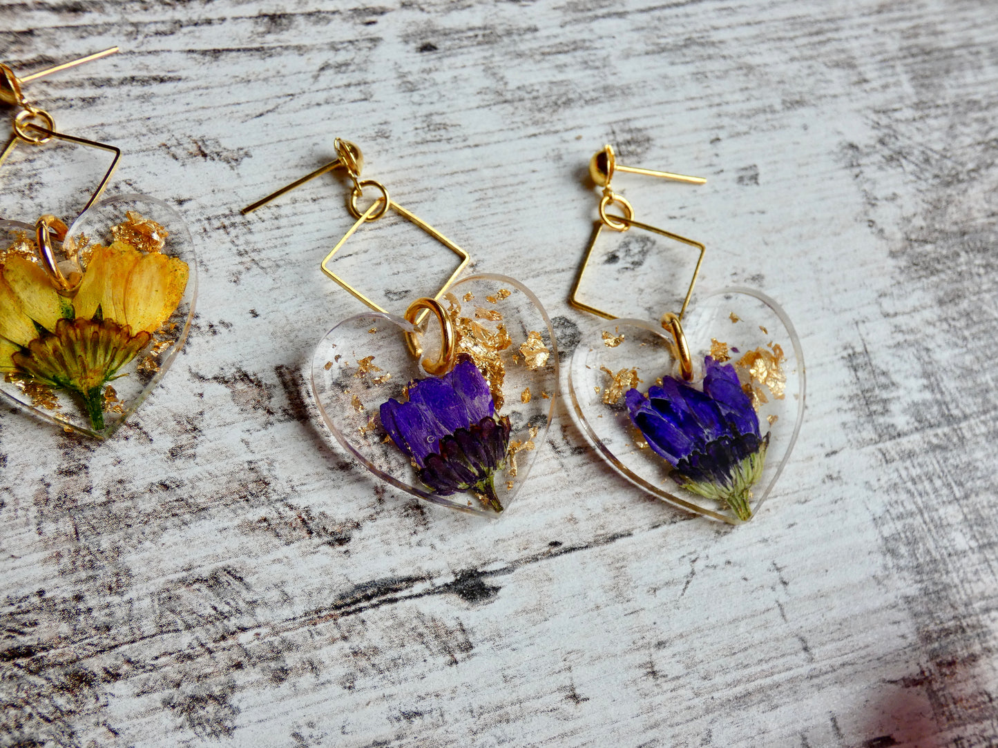 Heart Earrings filled with Flowers