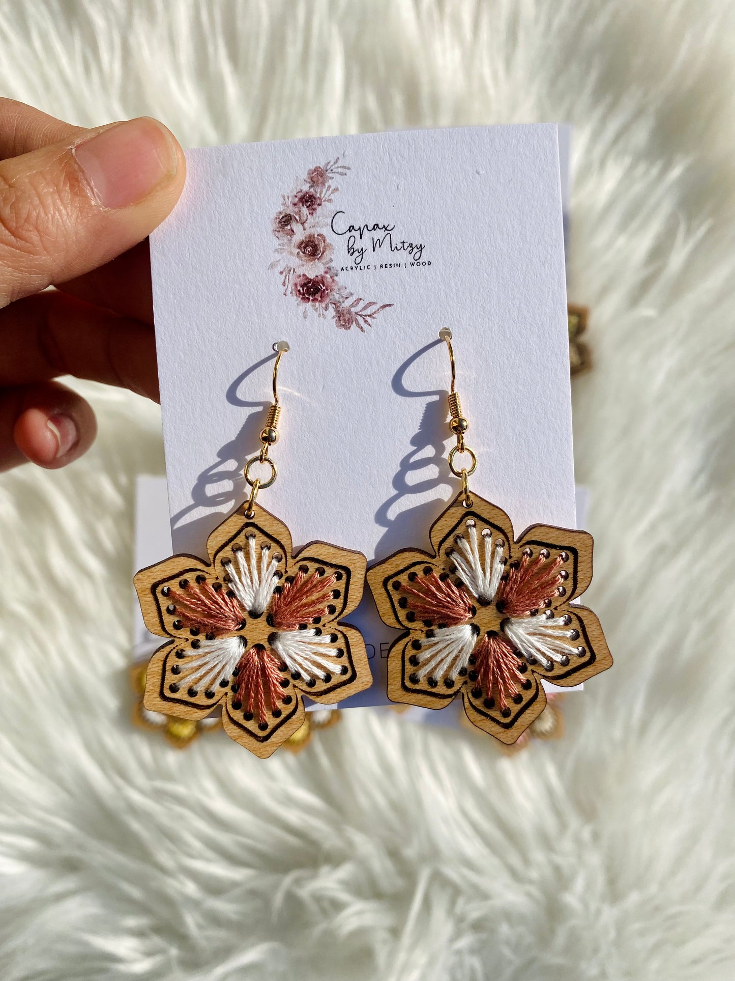 Wood Embroidered Earrings
