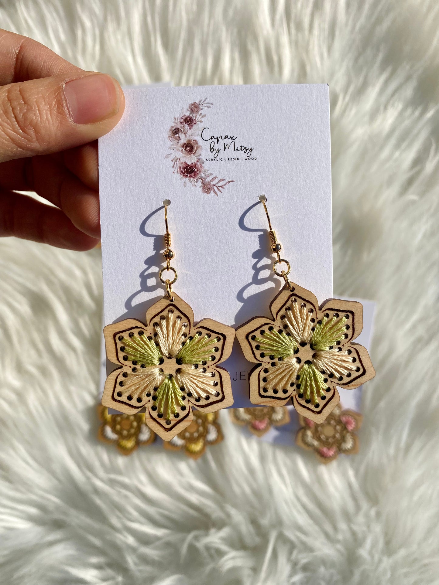 Wood Embroidered Earrings
