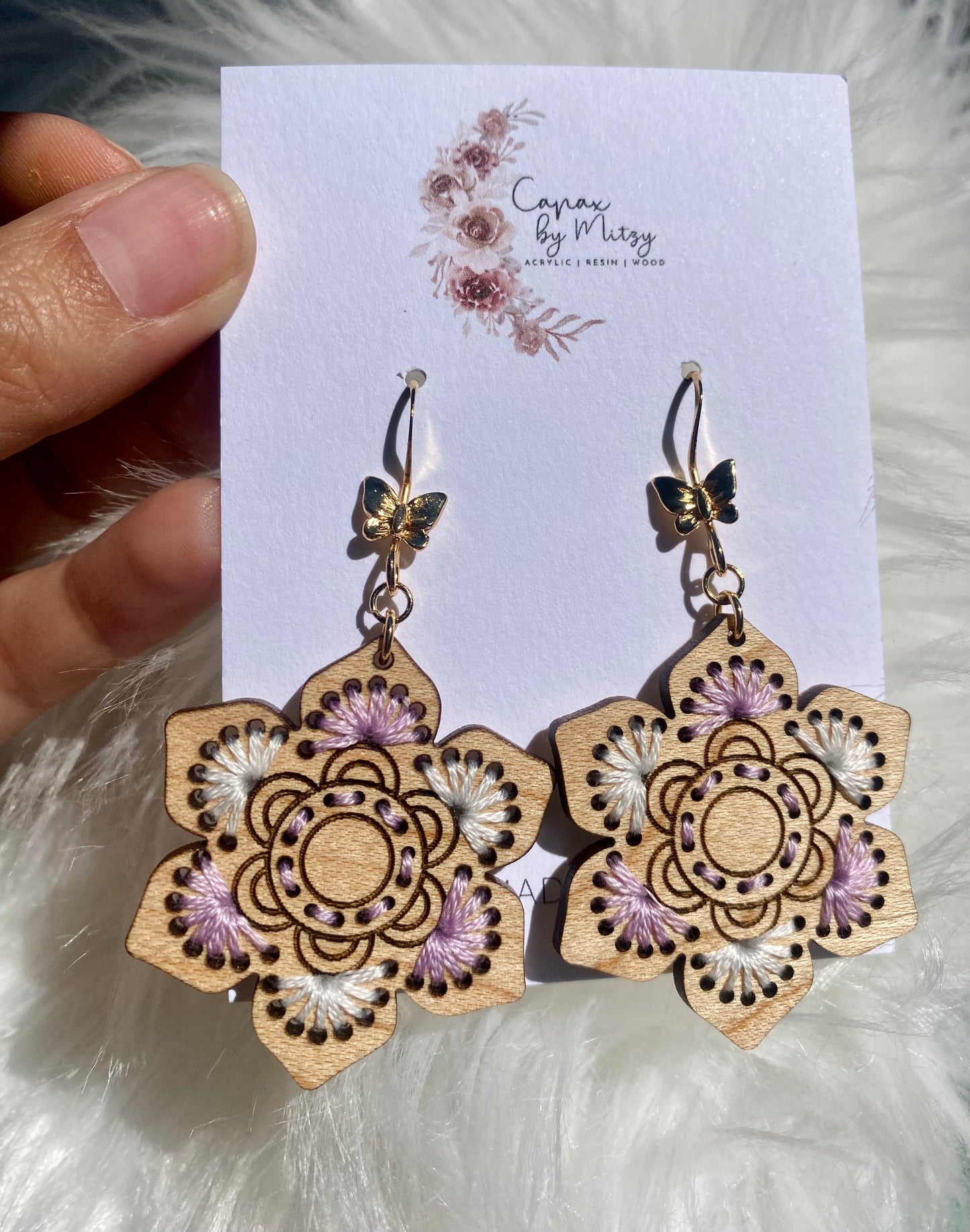 Wood Embroidered Earrings