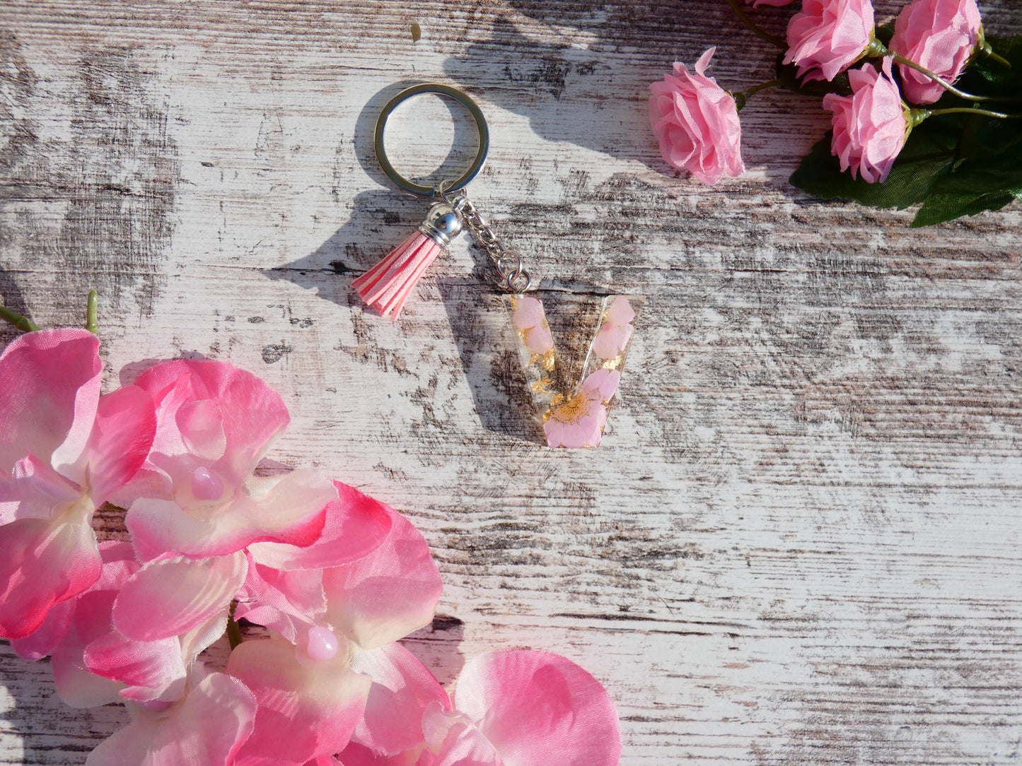 Letter Keychain with Flowers