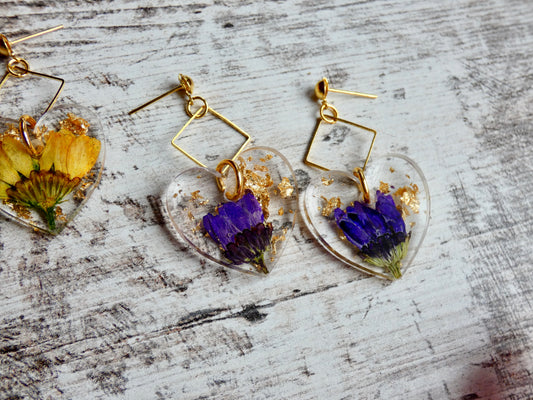 Heart Earrings filled with Flowers