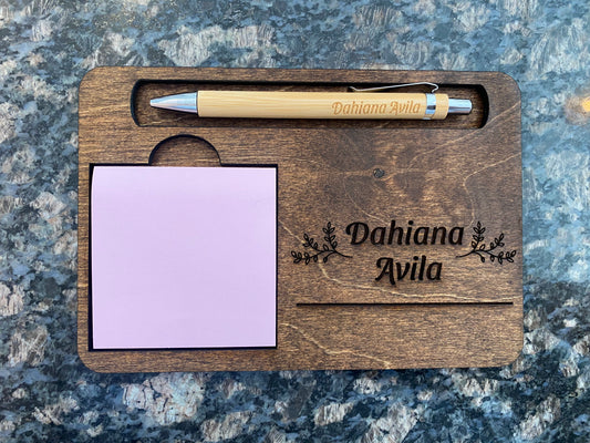 Personalized pen and sticky note holder