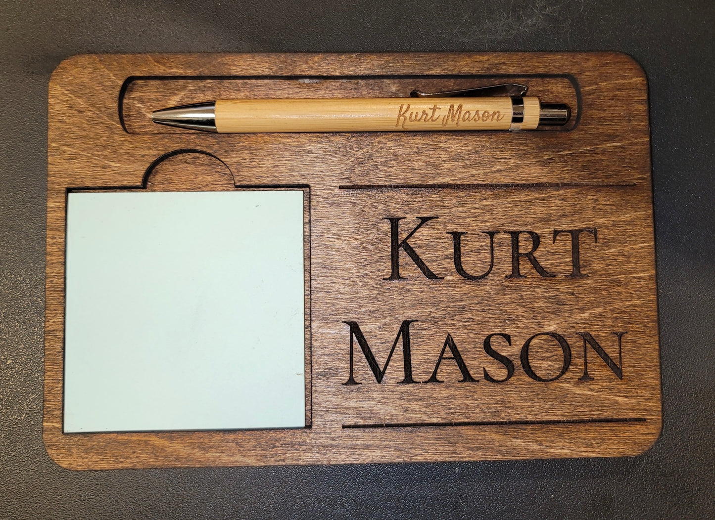 Personalized pen and sticky note holder