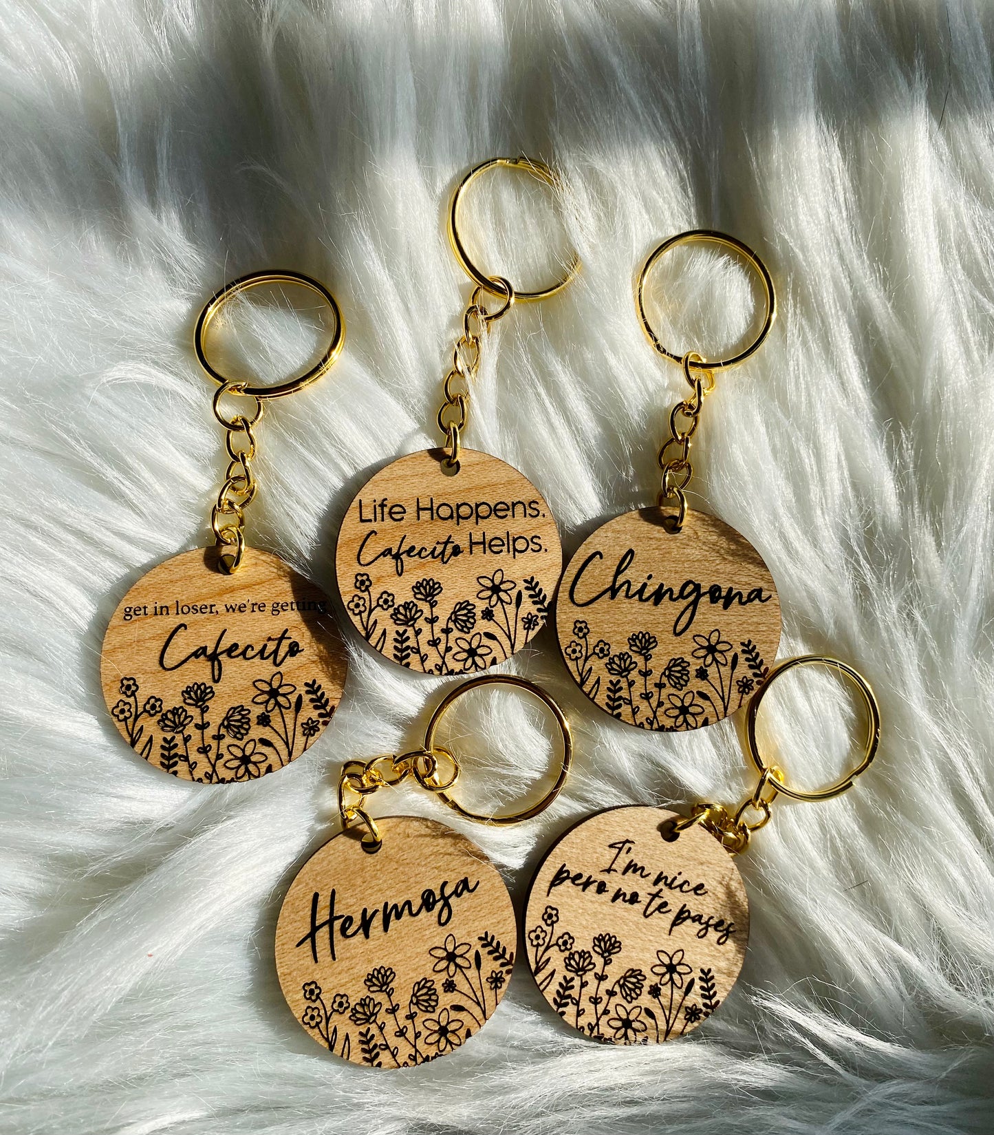 Floral Wood Keychains