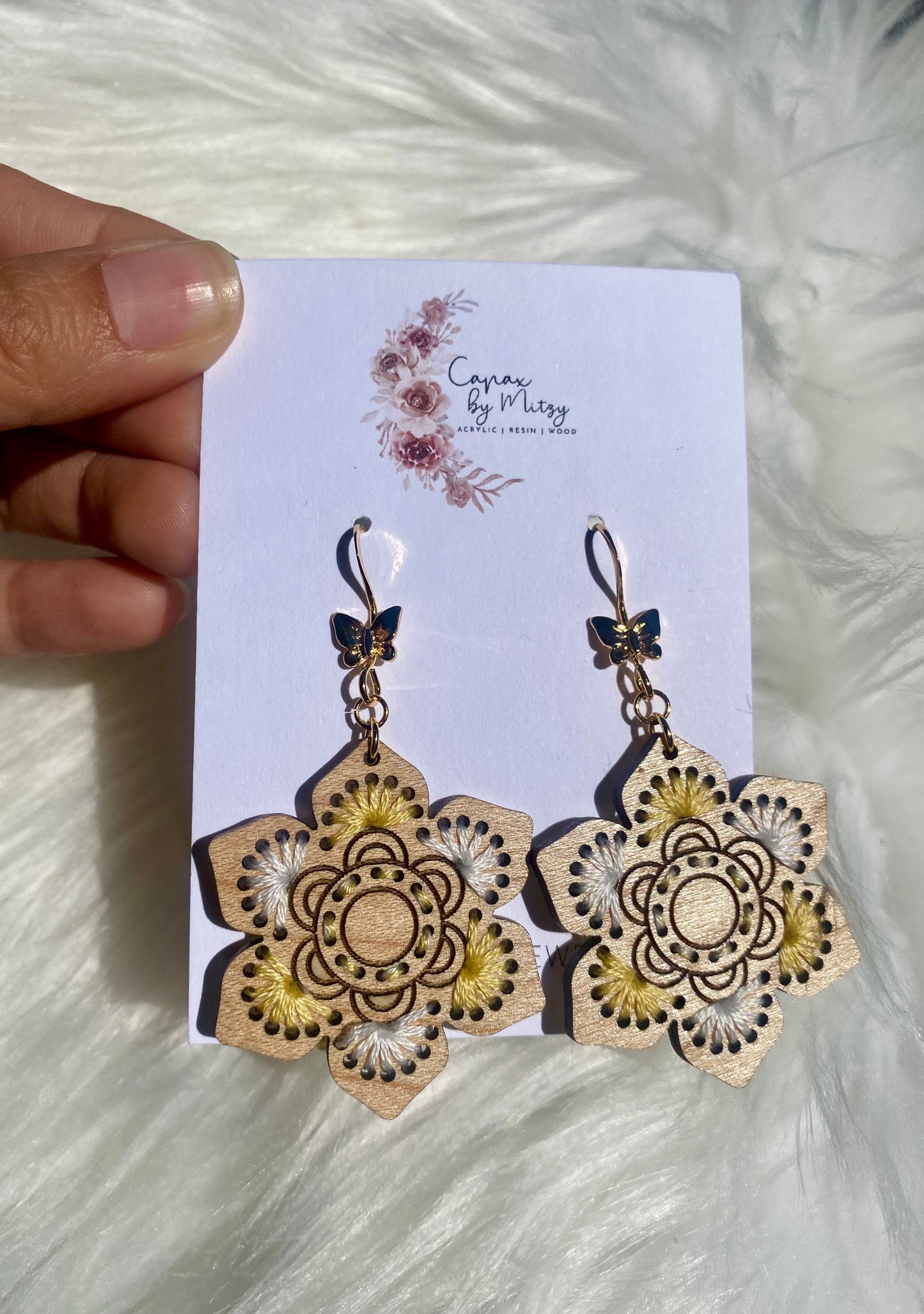 Wood Embroidered Earrings