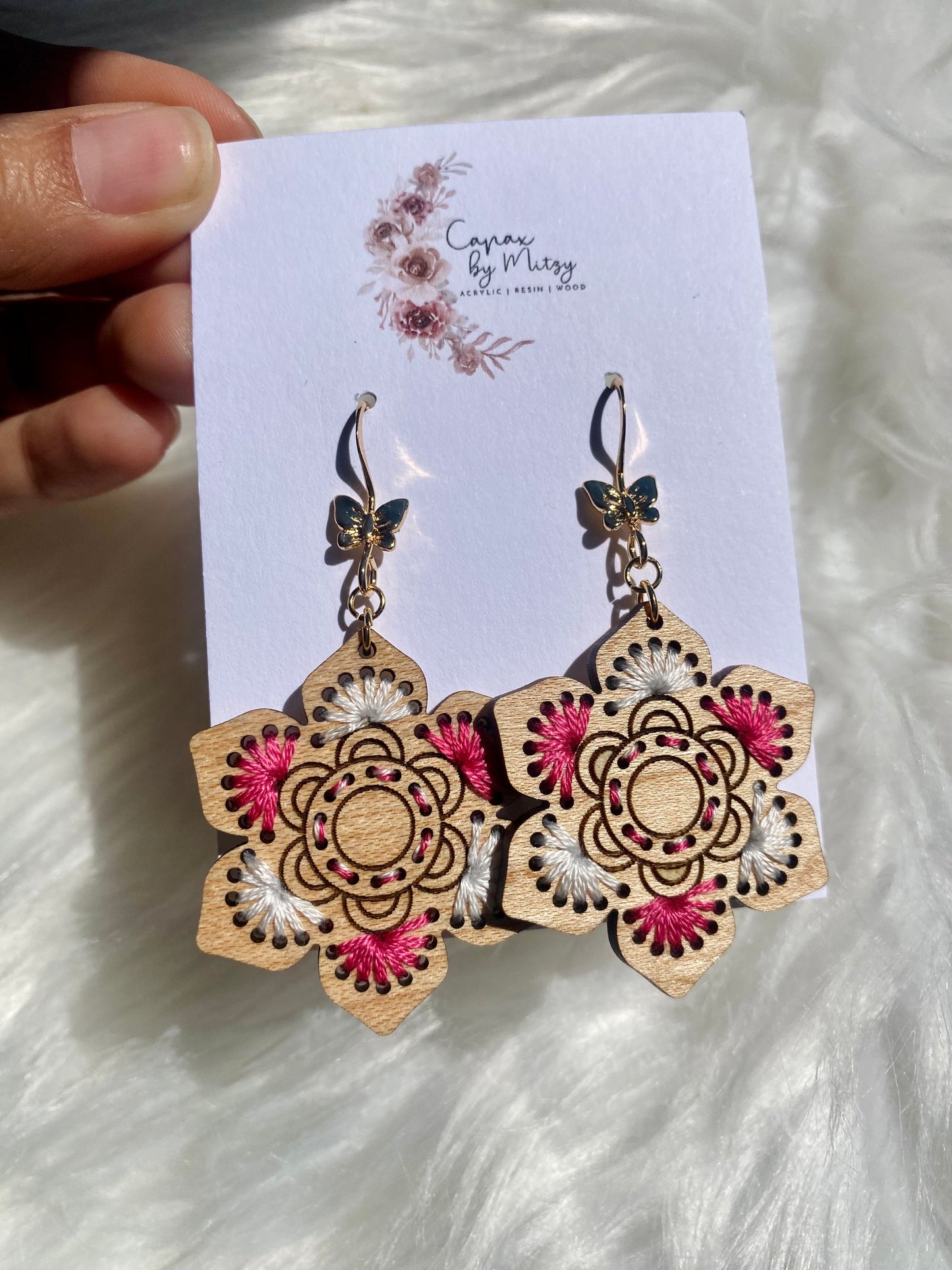 Wood Embroidered Earrings