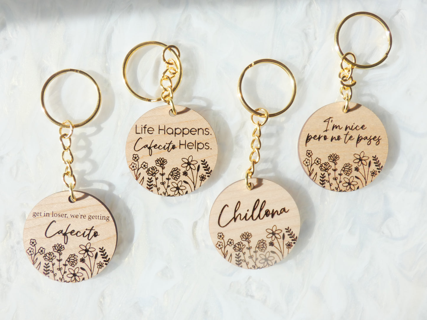 Floral Wood Keychains