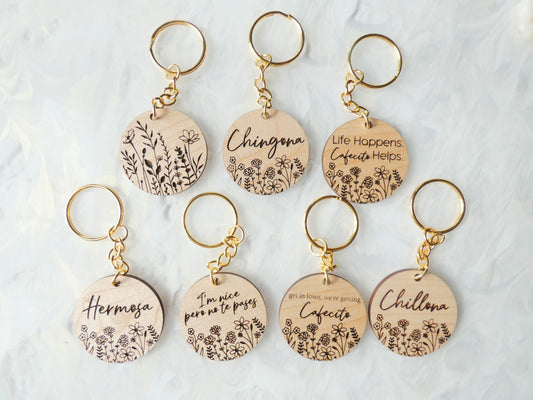 Floral Wood Keychains